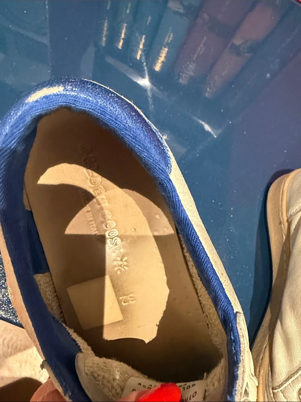 Golden Goose Kids White Sneakers with Blue Star Accent